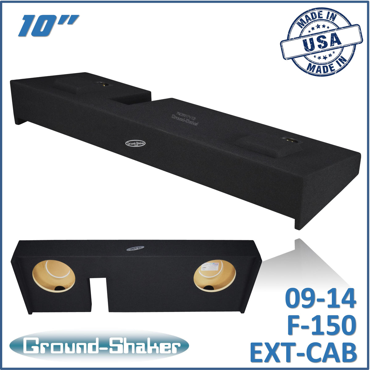 Ground Shaker GS-KF150210B black dual 10 inch sealed sub box for 09–14 Ford F-150 Ext-Cab — front view