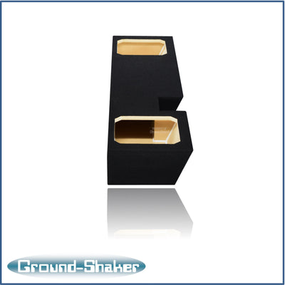 Ground Shaker dual 10 inch square-cutout sealed sub box for 02-16 Ford F-250 Ext Cab, angle view