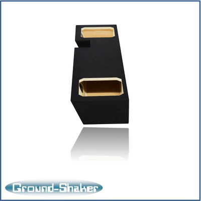 Ground Shaker dual 10 inch square-cutout sealed sub box installed under rear seat of Ford F-250 Ext Cab
