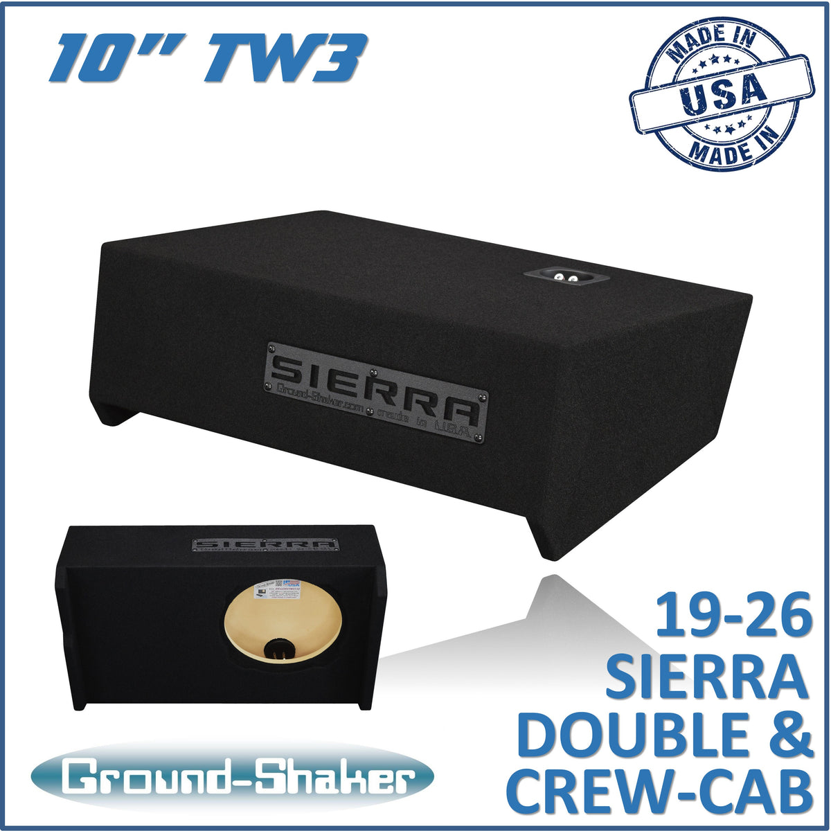 Ground Shaker GS-LGMTW3110B subwoofer enclosure for Fits 19–26 GMC Sierra Crew Cab