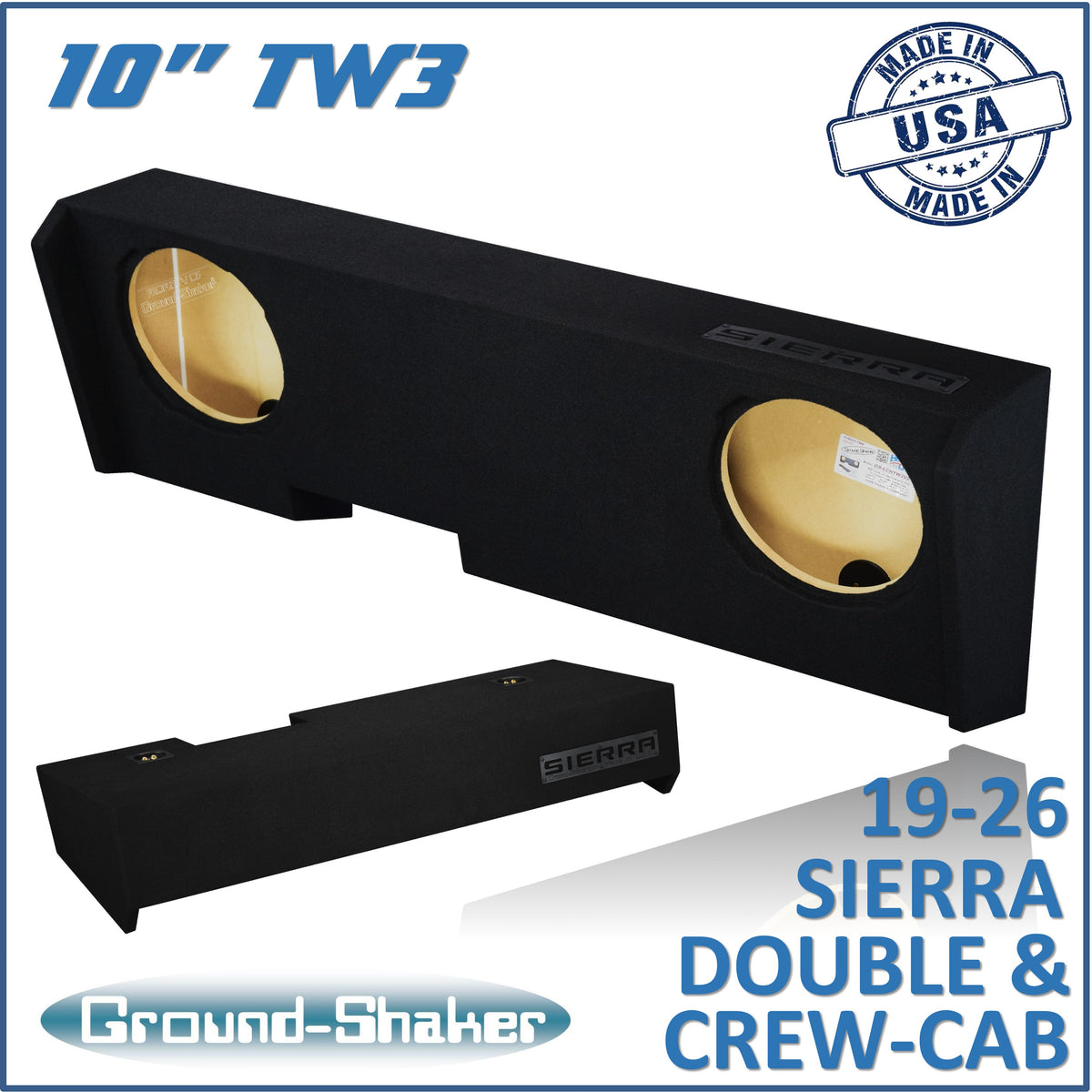 Ground Shaker GS-LGMTW3210B subwoofer enclosure for Fits 19–26 GMC Sierra Crew Cab
