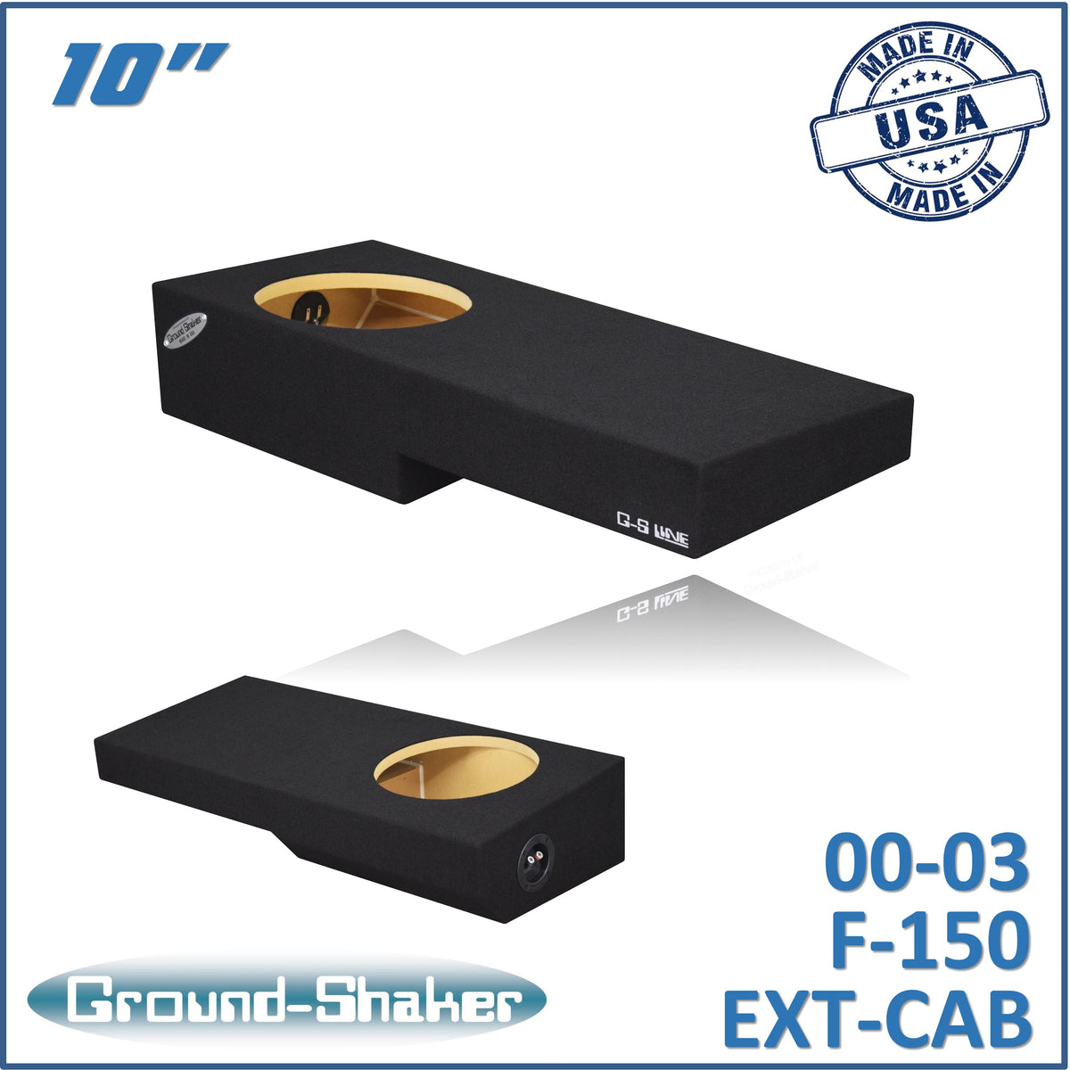 Ground Shaker GS-NF150110B black 10 inch single sealed sub box for 00–03 Ford F-150 Ext-Cab — front view