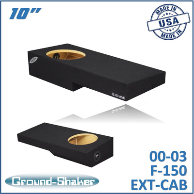 Ground Shaker GS-NF150110B black 10 inch single sealed sub box for 00–03 Ford F-150 Ext-Cab — front view