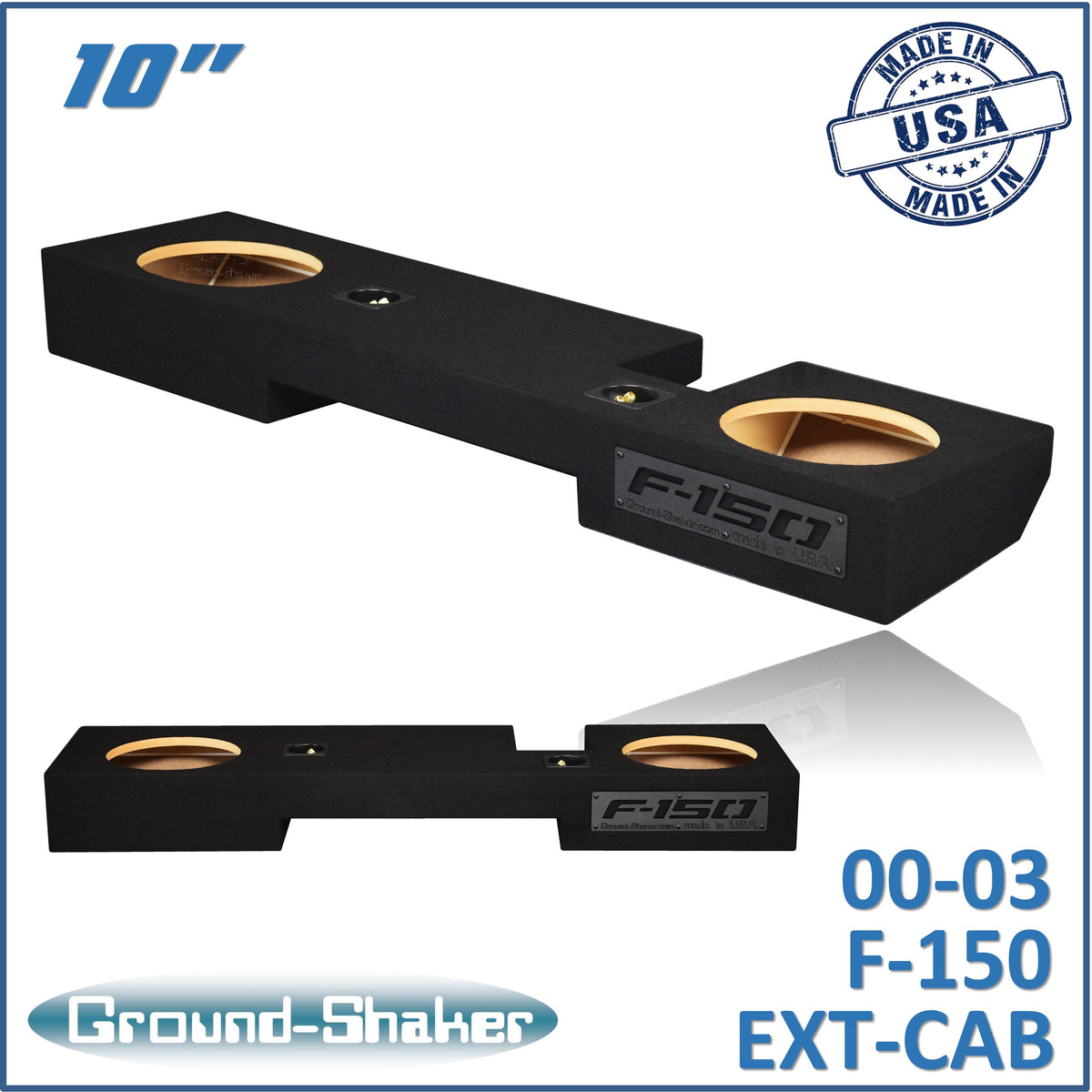 Ground Shaker GS-NF150210B black dual 10 inch sealed sub box for 00–03 Ford F-150 Ext-Cab — front view
