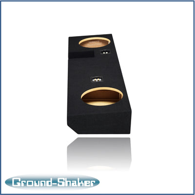 Ground Shaker GS-NF150210B dual 10 inch sealed enclosure installed under rear seat of Ford F-150 Ext-Cab