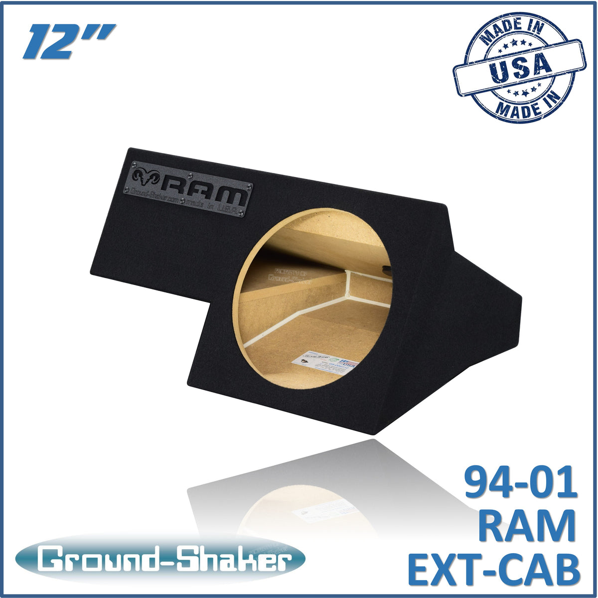 Ground Shaker GS-ODG112B subwoofer enclosure for Fits 94–01 Dodge Ram Quad Cab