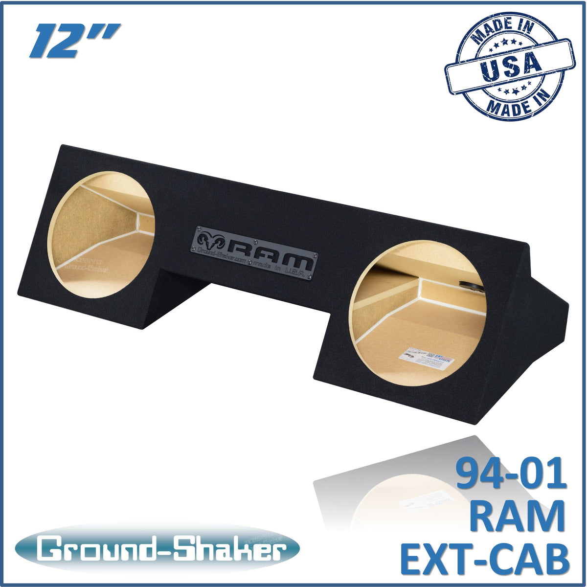 Ground Shaker GS-ODG212B subwoofer enclosure for Fits 94–01 Dodge Ram Quad Cab