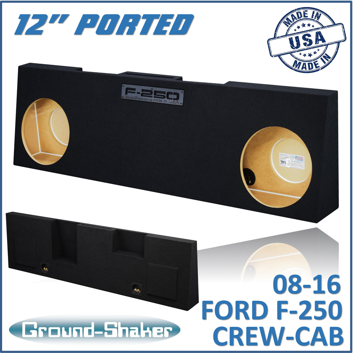 Ground Shaker GS-RF250P212B dual 12 inch ported sub box for 08-16 Ford F-250 Crew Cab — front view