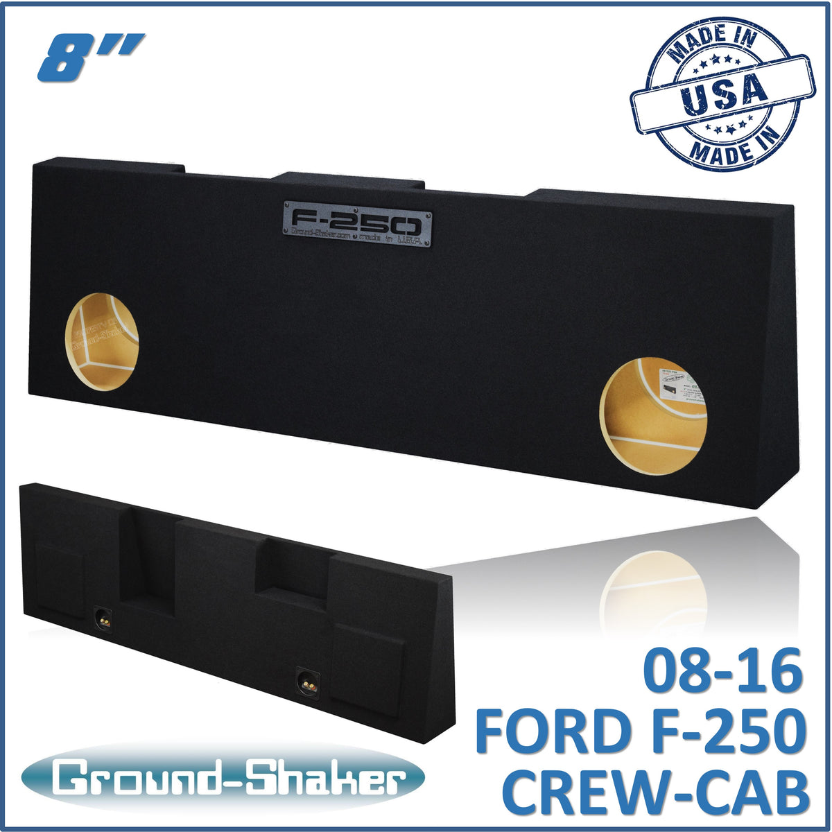 Ground Shaker GS-RF25028B dual 8 inch sealed subwoofer enclosure for 08-16 Ford F-250 Crew Cab, front view