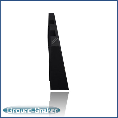 Ground Shaker dual 8 inch square-cutout sealed sub box installed behind rear seat of Ford F-250 Crew Cab