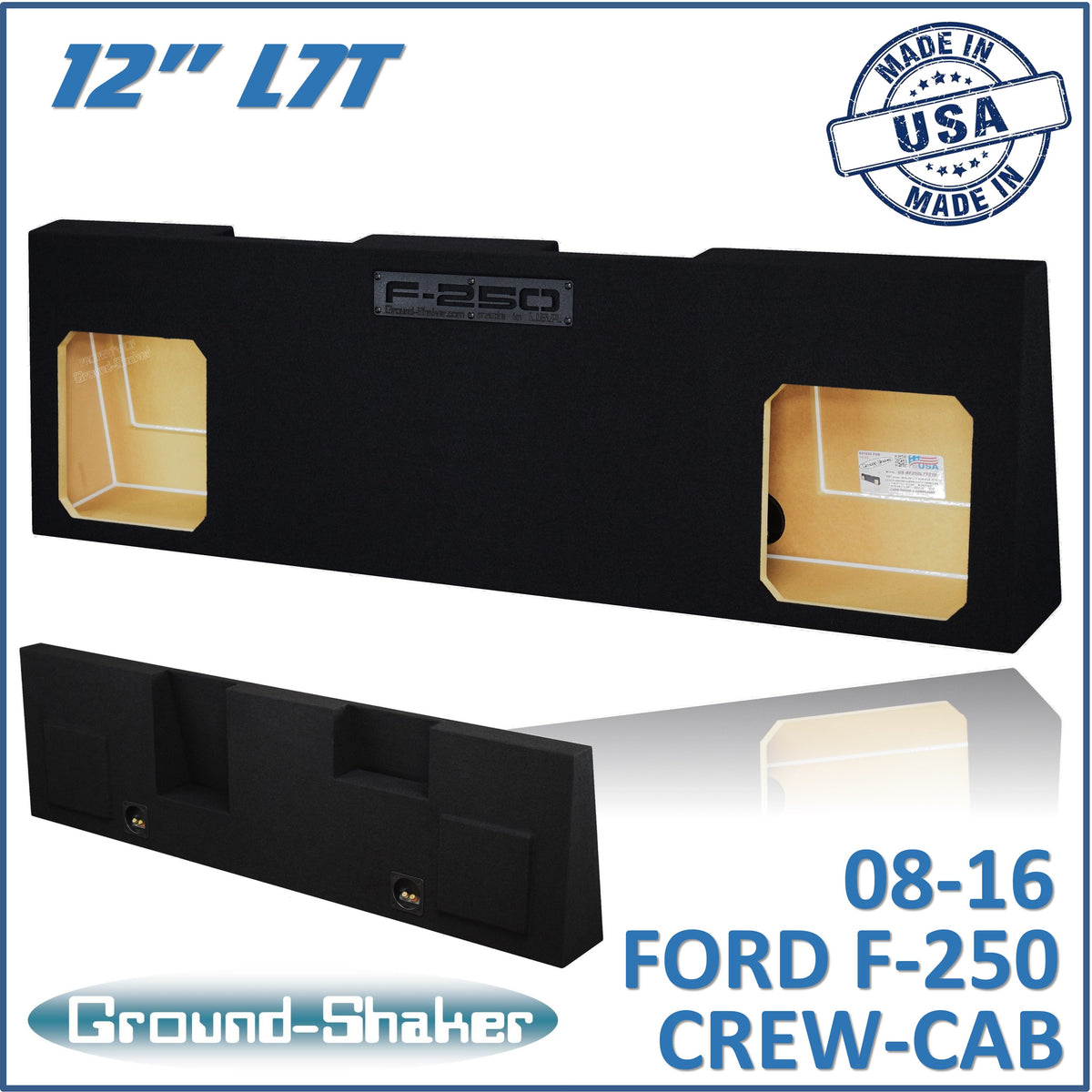 Ground Shaker GS-RF250L7T212B dual 12 inch sealed Solo-Baric-style subwoofer enclosure for 08-16 Ford F-250 Crew Cab, front view