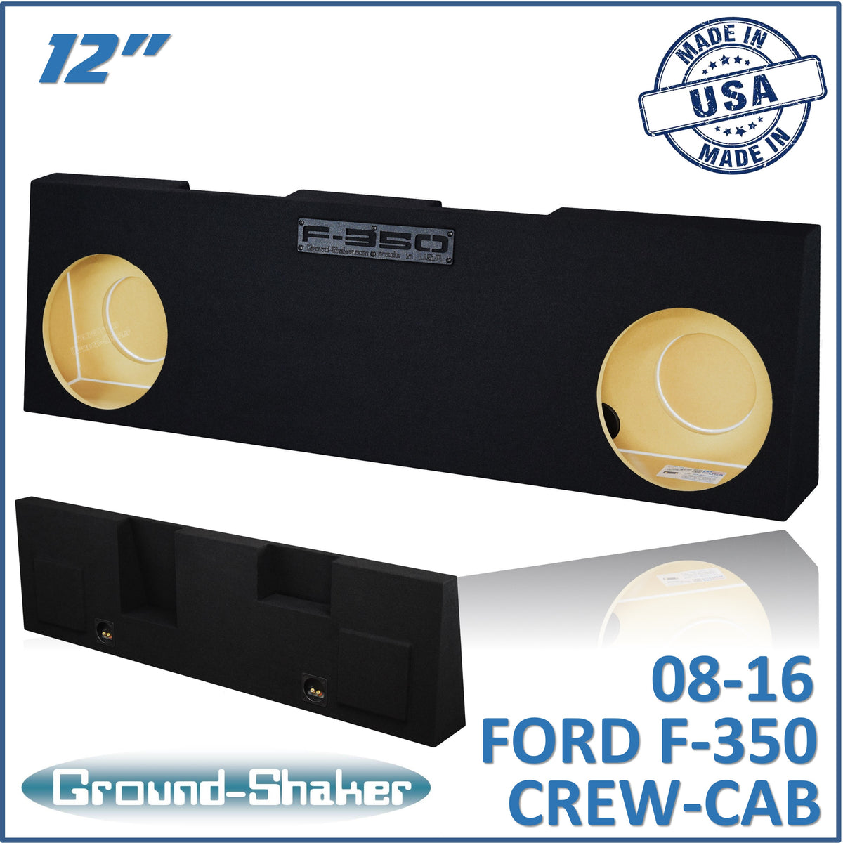 Ground Shaker GS-RF350212B dual 12 inch sealed subwoofer enclosure for 08-16 Ford F-350 Crew Cab, front view