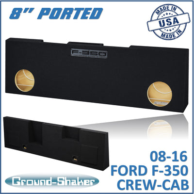 Ground Shaker GS-RF350P28B dual 8 inch ported subwoofer enclosure for 08-16 Ford F-350 Crew Cab, front view