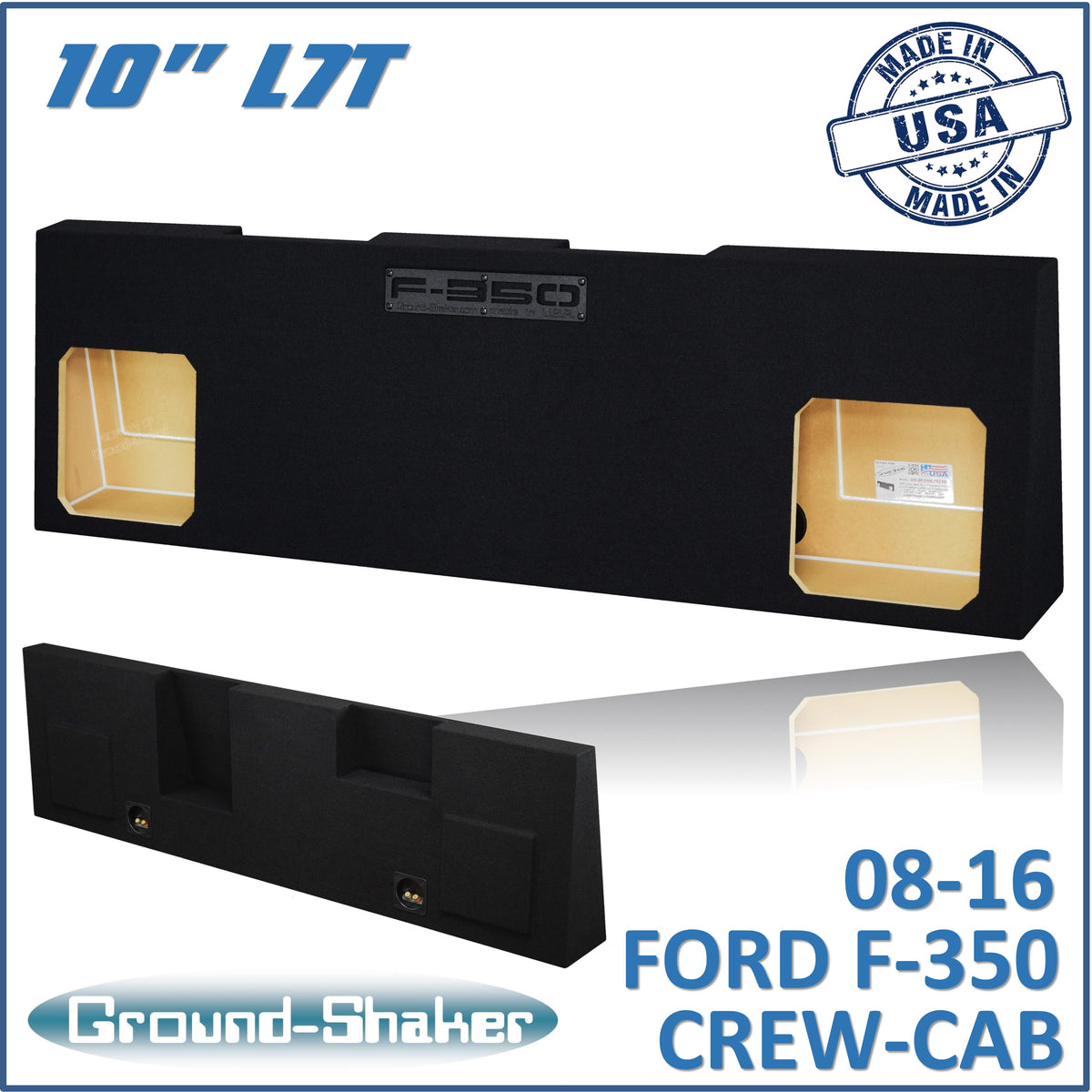 Ground Shaker dual 10 inch sealed Solo-Baric sub box for 08-16 Ford F-350 Crew Cab, front view