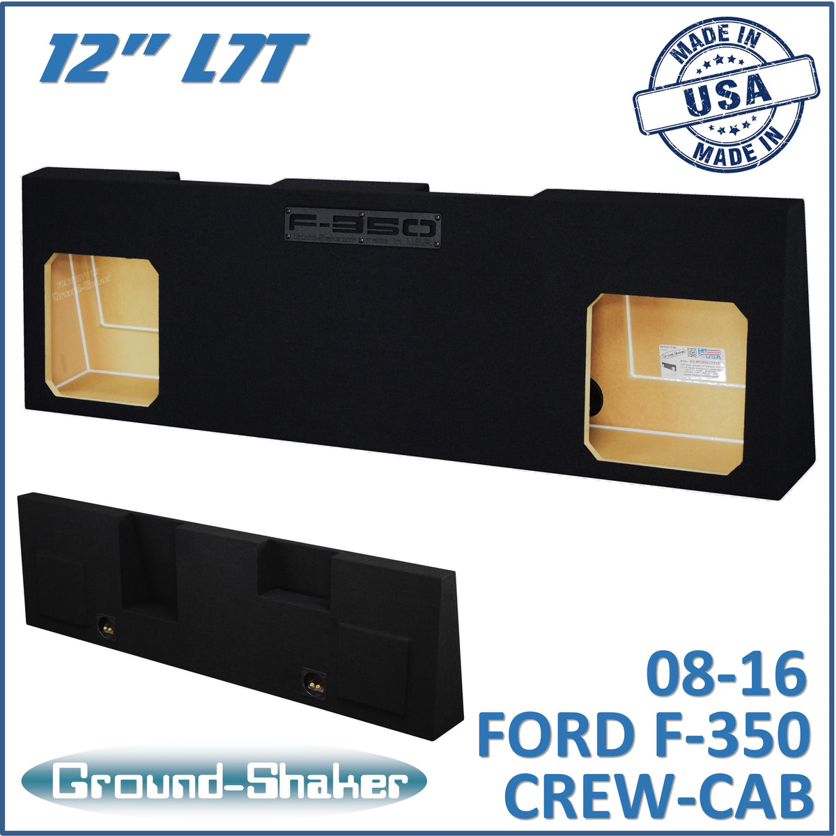 Ground Shaker dual 12 inch sealed Solo-Baric sub box for 08-16 Ford F-350 Crew Cab, front view