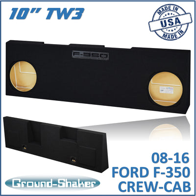 Ground Shaker dual 10 inch sealed TW3 sub box for 08-16 Ford F-350 Crew Cab, front view