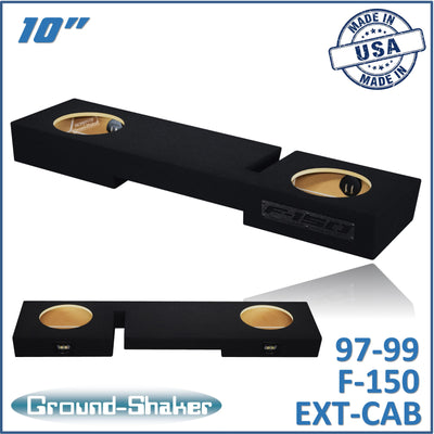 Ground Shaker GS-WF150210B black dual 10 inch sealed sub box for 97–99 Ford F-150 Ext-Cab — front view
