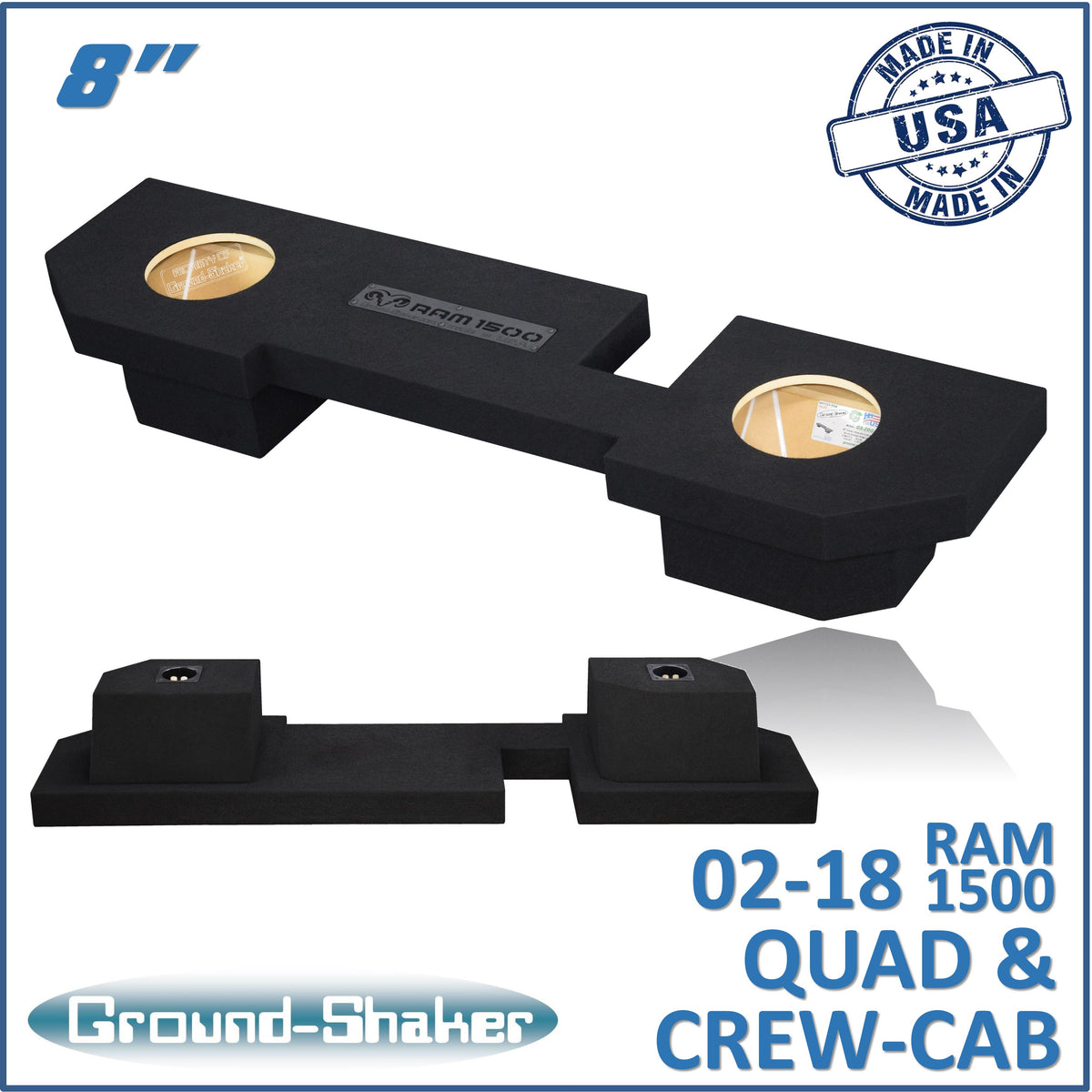 Ground Shaker GS-ZDG150028B subwoofer enclosure for Fits 02–18 Dodge Ram 1500 Crew Cab & Quad Cab