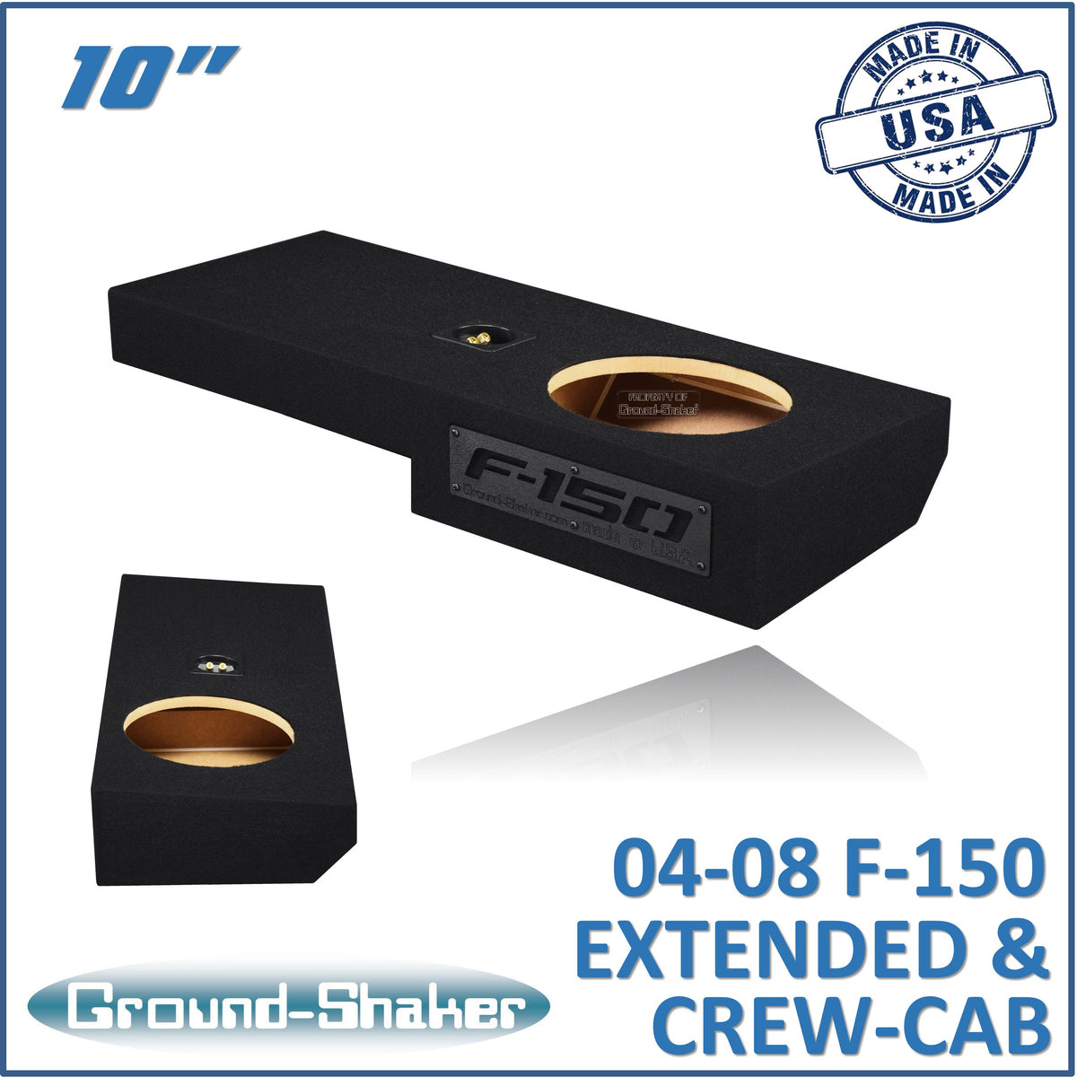 Ground Shaker GS-ZF150110B black 10 inch single sealed sub box for 04–08 Ford F-150 Extended and Crew-Cab — front view