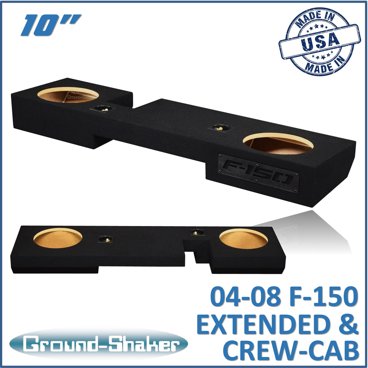 Ground Shaker GS-ZF150210B black dual 10 inch sealed sub box for 04–08 Ford F-150 Ext-Cab and Crew-Cab — front view