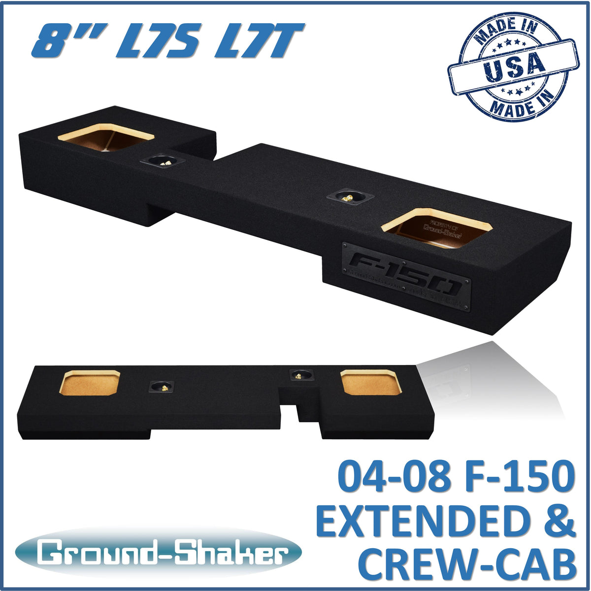 Ground Shaker GS-ZF150KK28B dual 8-inch sealed solobaric-style subwoofer enclosure with square cutouts for Ford F-150 extended and crew cab